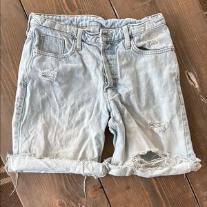 H&M Longer Distressed Light Blue Denim Shorts